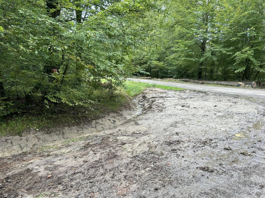 t-p-j.fr - chemin de bois boueux et humide avec fossé évacuant les eaux